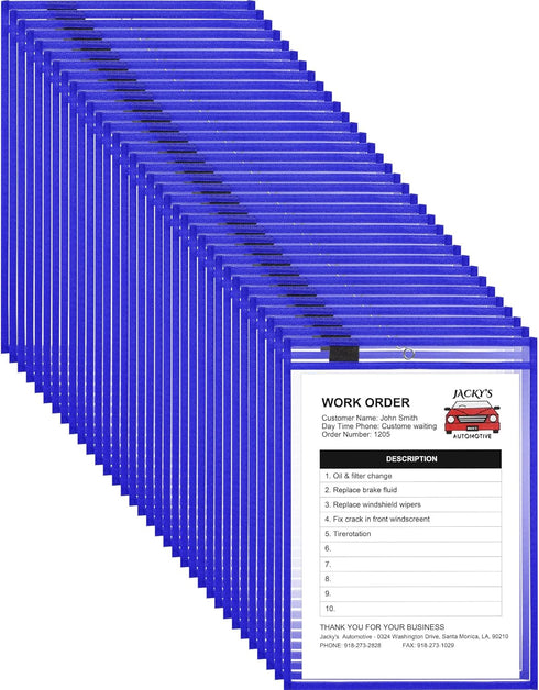 Nezyo 50 Pieces Dry Erase Pockets, Reusable Plastic Sleeves, Clear Sleeves for Teacher Supplies (Blue)