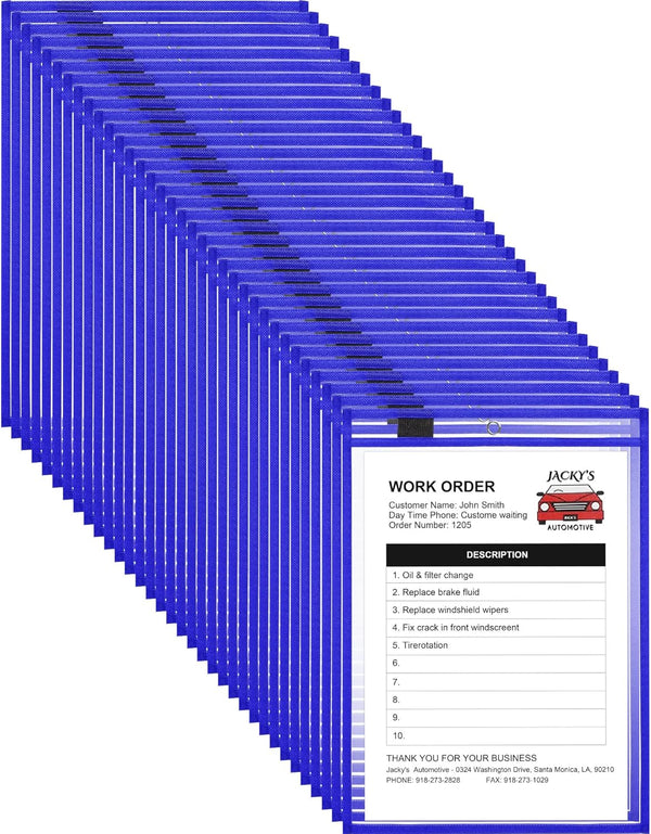 Nezyo 50 Pieces Dry Erase Pockets, Reusable Plastic Sleeves, Clear Sleeves for Teacher Supplies (Blue)