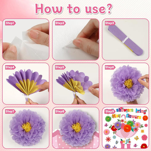 ojustbeok April Showers Bring May Flowers Bulletin Board Decorations, Spring Cutouts with 3D Tissue Paper Pompoms for