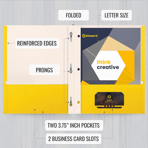 Better Office Products Yellow Paper 2 Pocket Folders with Prongs, 50 Pack, Letter Size, Matte Texture