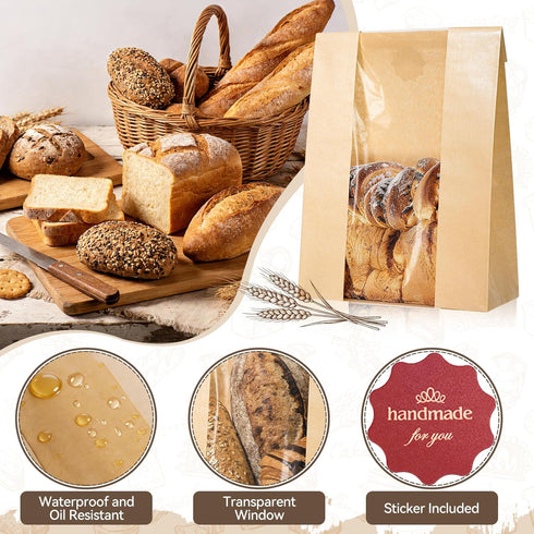 IMagicoo 50 (50, 14.2"x8.3"x3.6") Pcs Bread Bags for Homemade Bread, Paper Sourdough Bags with window, Large Bakery
