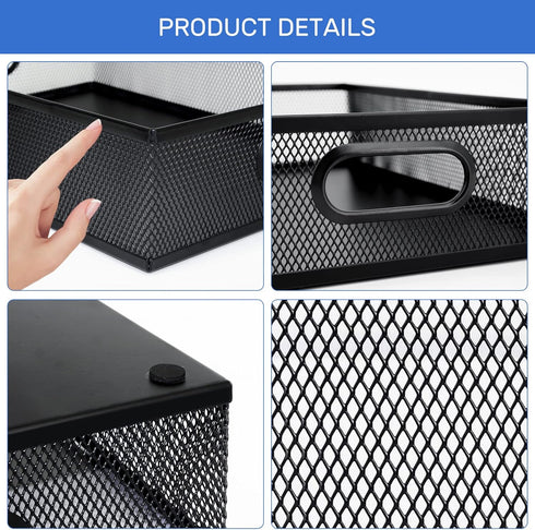 Desk Drawer Organizer with 6 Adjustable Dividers, Metal Pen Organizer for Office Supplies (Pack 4, Black)