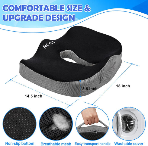 Tailbone ROYI Memory Foam Seat/Chair Cushion for Relieves Back, Sciatica Pain, Pain, Coccyx, Degenerating Disc