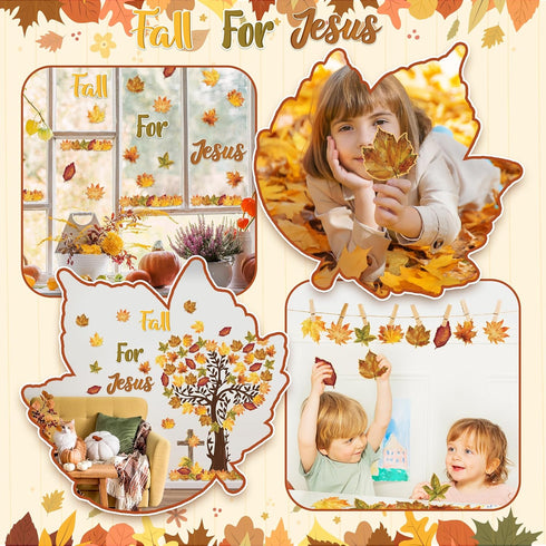 CY2SIDE Fall for Jesus Bulletin Board - 109PCS, Fall Maple Leaves Love Tree Set with Watercolor Cross Cutouts