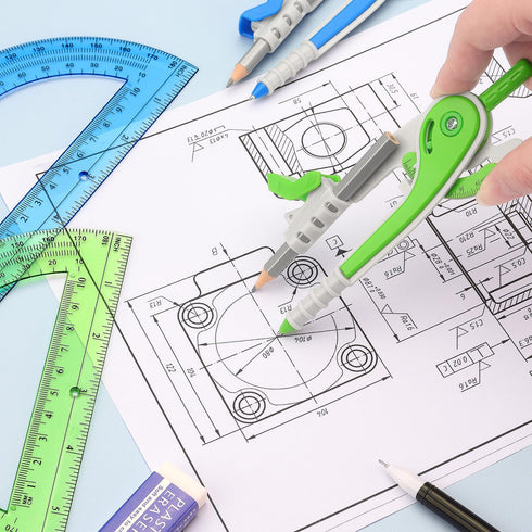 ZZTX Set 180-Degree 3 Compass and Protractor for Geometry, Protractor and Compass for Students, Math Drawing Tools