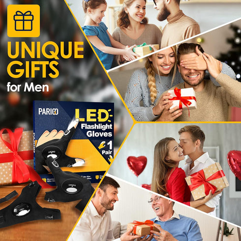 PARIGO LED Flashlight Gloves, Stocking Stuffers for Men Gift for Dad Husband Grandpa, Cool Gadget Christmas Birthday Gifts for Men Adults Him Boyfriend Guy Car Repairing Fishing Camping Reading by PARIGO