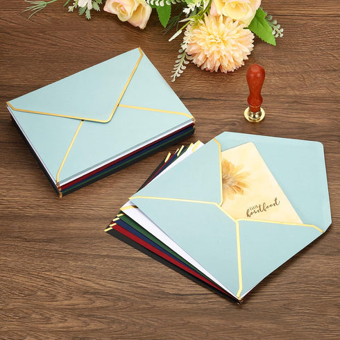 PATIKIL 100 Pack 5 x 7 Envelopes A7 Card Christmas Envelopes V Flap with Gold Border