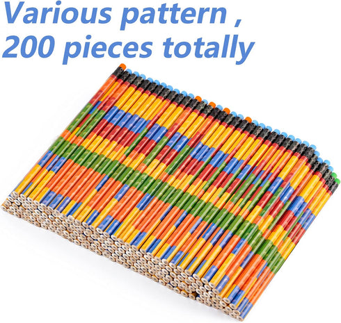 Kolewo4ever 200 Pieces Building Block Wood Pencils Colorful Round Pencils with Top Erasers Kids Birthday Goody Bag Bulk Filler for Exams School Office Sketching Learning Activities (200)