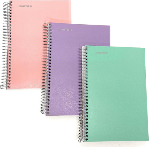 Mintra Office Durable Spiral Notebook - 2 Subject (Junior Size 3pk (6.5in x 9.5in), Sage Green, Salmon, Lavender)