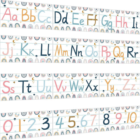 gisgfim 12 Pieces Alphabet Bulletin Board Strips Set, Boho Rainbow ABC Banner