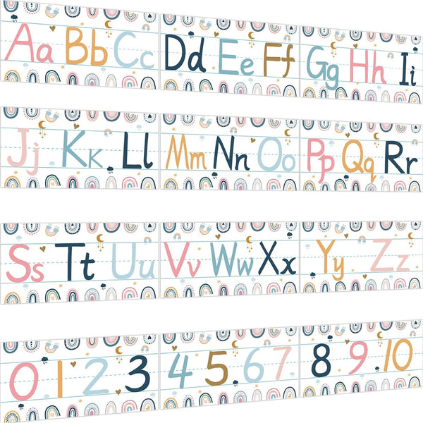 gisgfim 12 Pieces Alphabet Bulletin Board Strips Set, Boho Rainbow ABC Banner