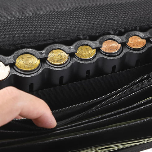BSTKEY Pack Euro Coin Holder Coin Dispenser, Fanny with Banknote Waiters Purse Coin Sorter Coin Organizer, Black Coin