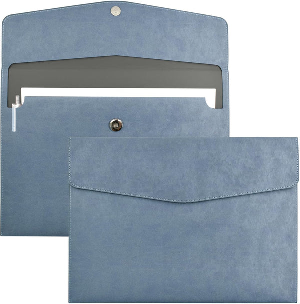 VANRA 1 Piece PU Leather Envelope File Folders, A4 Document Organizer with Magnetic Closure (Blue)
