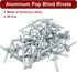 60 Pcs Large Flange Aluminum Blind Rivets, 3/16" x 1" Dome Head Pop Rivets for Installing Accessories, Silver