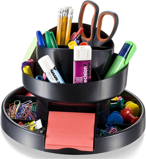 Officemate Deluxe Rotary Organizer, 16 Compartments, Black, Recycled (26255)