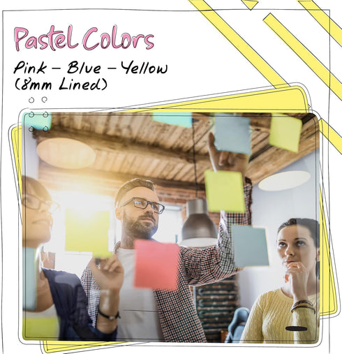 Better Office Products Lined Sticky Notes, 3 x 3, 3 Pack, 300 Sheets (100/Pad) in Assorted Pastel Colors with Strong