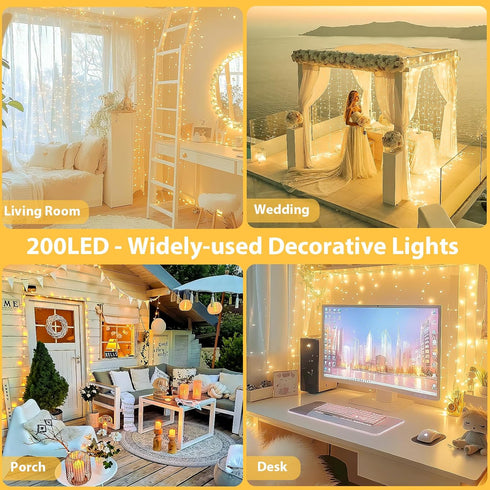 200 66FT 13 Connectable LED String Lights Indoor Outdoor with Timer, Modes Warm White Christmas Lights Waterproof