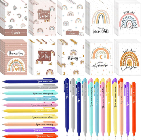 Ctosree 50 Pack Inspirational Gifts – Rainbow Pocket Notepad Notebooks with Motivational Ballpoint Pens for Back to