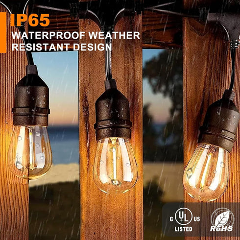 12Ft Commercial 11W S14 Bulbs Waterproof Outdoor String Lights - Grade Patio Lights Heavy Duty Light String Hanging