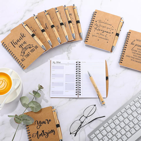 Employee Appreciation Gifts A6 Kraft Spiral Notebook Journals and Motivational Pens, Inspirational Notepads, 20 Pcs