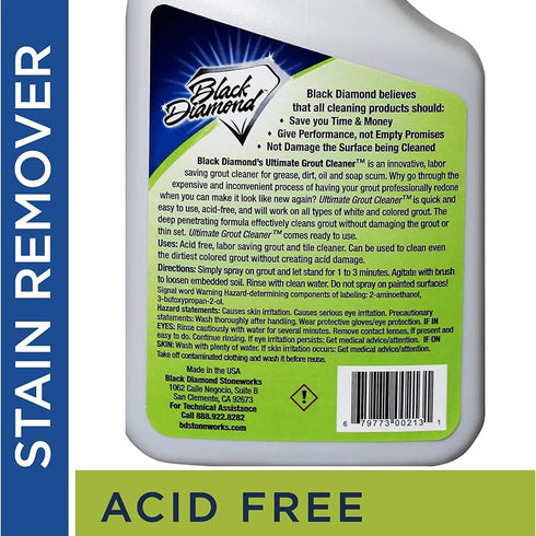 (1-Quart/1-Brush) Black Diamond Ultimate Grout Cleaner: Best Cleaner for Tile,Ceramic,Porcelain, Marble Acid-Free Safe