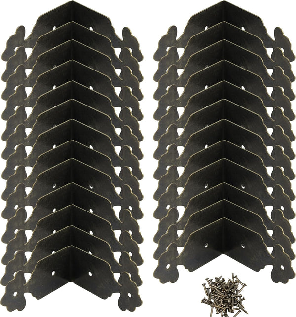 Runseaway 25 Pcs Antique Bronze Decorative Corner Protectors,1.5" x 0.7" Right Angle Bracket