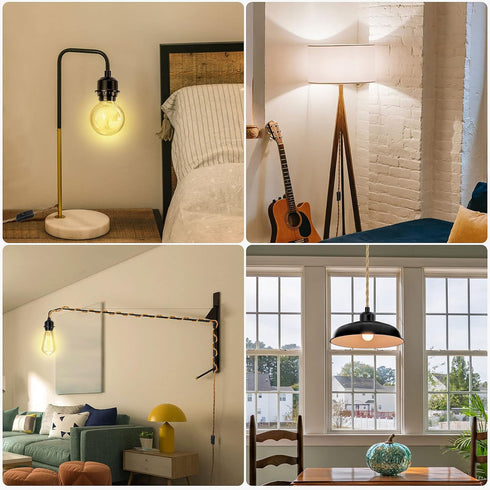 2Pack 15FT E26 E27 LYOOWNG Plug in Pendant Light Cord, Farmhouse Hanging Lights with Plug in Cord, Hemp Rope Plugin