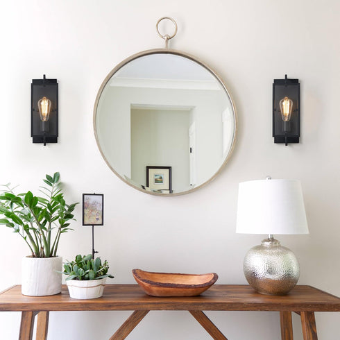 13 E26 Black Wall Sconce, in. Indoor Wall Lamp with Tempered Glass, Base for DIY Lighting Fixture, ETL Bathroom Vanity
