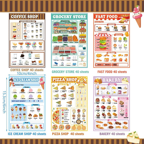 6 Pack 4 6 Inch 40 Eaasty Kids Pretend Play Notepads x Playtime Pads for Kids Pages Pretend Notebooks Imaginative Role