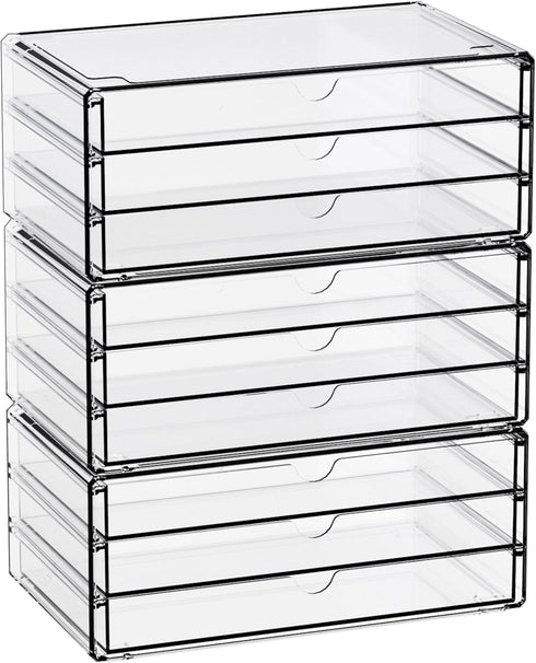 Yieach 11.1 Inch Long Clear Drawer Organizers Stackable,3 Pack Small Acrylic Drawers,School,Office Supplies