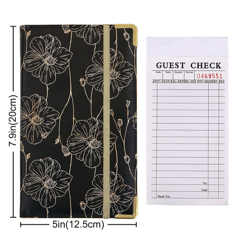 Server Books for Waitress Cute Waitress Book with Money Pocket Leather Server Book with Zipper Wallet Black Serving