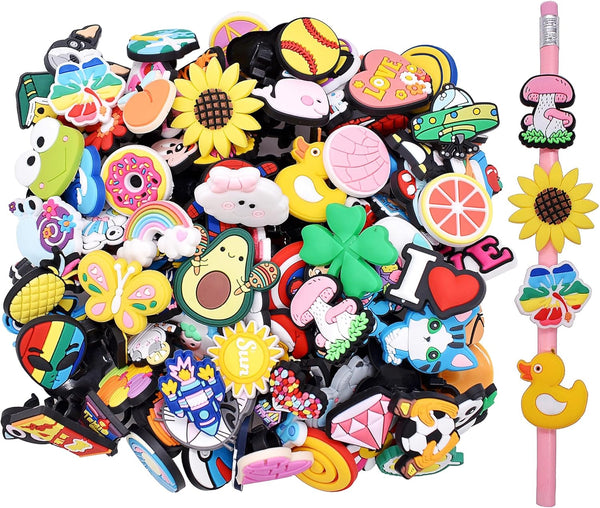 YEALQU 45PCS Cute PVC Pencil Topper Decorations, Lovely Black Clip Pencil Accessories for Junior Students Gifts