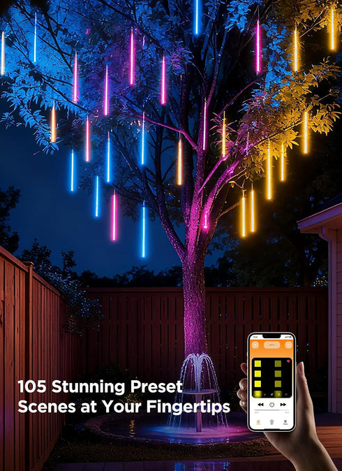 8Tube 128LED 11.48ft Smart Meteor Shower Rain Lights, Color Changing Icicle Christmas Lights Outdoor Outside, APP
