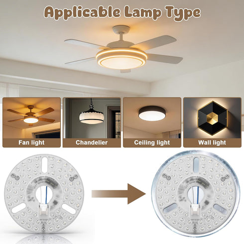 5.3 Inch 24W Dimmable 3CCT 3000K 4000K 6000K Ceiling Fan LED Light Replacement, Ceiling Fan Light Kit, Ceiling Light