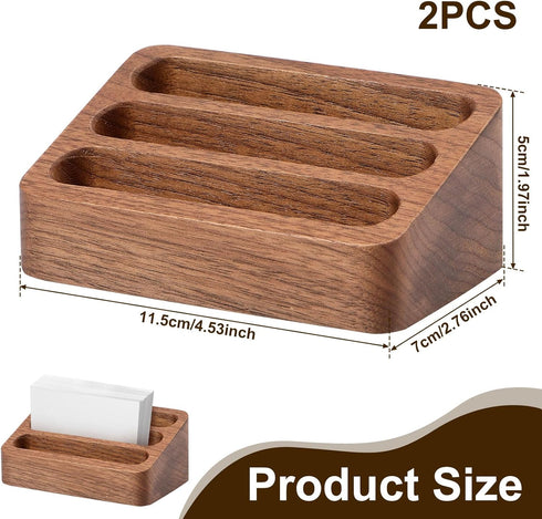 PTMTFYL 2 3 Pcs Walnut Wood Business Card Holder for Desk, Card Slots Wooden Business Card Display Stand, Solid Smooth