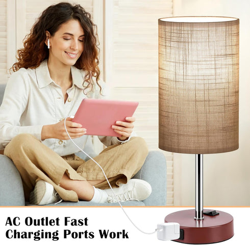 Set 2, 3 Dimmable ZJOJO Table Lamp for Bedroom of Bedside Small Lamps with Way Rocker Switch and AC Outlet, Nightstand