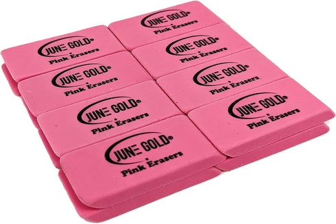 June Gold 16 Pink Rubber Erasers, All-Purpose, Perfect for Classrooms, Homes & Offices