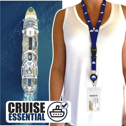 Cruise On Lanyard for Ship Cards – 2-Pack Retractable Badge & Waterproof Key Card Holder (Navy Blue)