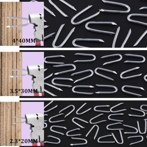 Swpeet 300Pcs Steel Wire Staples Assortment Kit, 3/4" 5/6" 3/2" for Concrete Metal Wire Twisting Fence