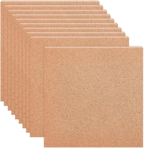 BENECREAT 10 PCS Cork Board, 12x12 Inch Square Coasters, 2mm Thick Sand Brown Cork Sheet for Wall Decorations