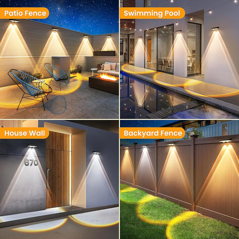 8 Pack 3 IP65 Solar Fence Lights Outdoor - Modes (Warm/Neutral/Cool White), Fence Lights Solar Powered for Outside