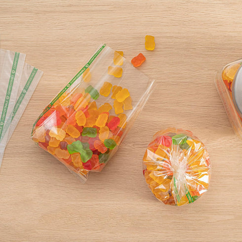 Gusset 100 Count 4" 2 1/4" 8" Gusset Resturantware Plastic Bags x x Wicker Dispensing Bottom Clear Plastic Bags Heat
