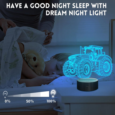 3D 16 Tractor Night Light for Kids, Truck Lover Gifts for Boy Teen, LED Illusion Lamp with Remote & Color Changing