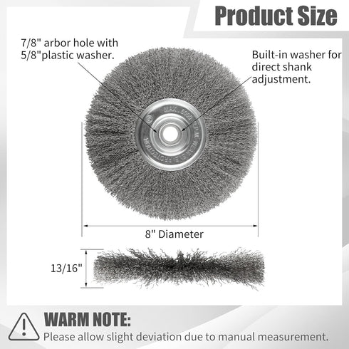 8-Inch Wire Wheel for Bench Grinder, 0.012 Carbon Steel Wire, Bench Wire Wheel Brush with 5/8" & 7/8" Arbor Hole, for Removal of Rust, Paint and Scale from Metal