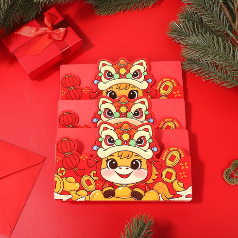 Fukaisu 8pcs 2026 6 Chinese New Year Red Envelopes, Lunar Horse New Year Money Holders with Card Slots Each Spring