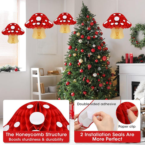 5 Pack Mushroom Honeycomb Paper Decorations - Cute Woodland Party Decor for Baby Shower, Kids Birthday, Backyard Garden