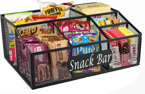 Xbopetda Snack Organizer for Pantry Shelf, Metal Snack Organizer Snack Basket, 6 Compartment
