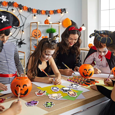 Halloween Sticky Note Ballpoint Pens, 24 Pads Pumpkin Ghost Cat Weird Spooky Fun Notepad for Kids Gift Halloween Party