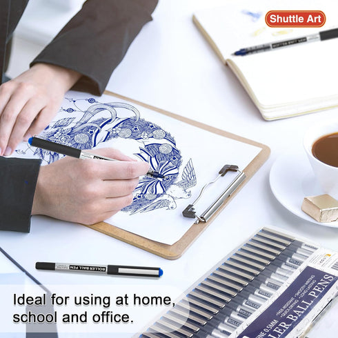 Shuttle Art 25 Pack RollerBall Pens, Blue Fine Point 0.5mm Liquid Ink Pens for Writing, Journaling, School Office