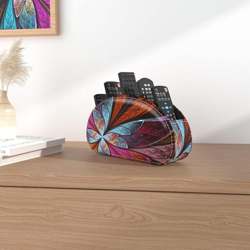 QIELIZI Remote Control Holder, PU Leather Desktop Organizer with 5 Spacious Compartments for TV Remotes and Office